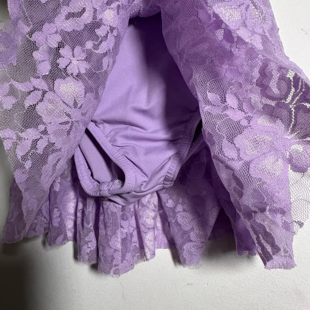 Theatricals Child Lavender Lace Off-Shoulder Dance Leotard Costume Dress CXS NWT